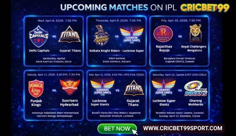 Cricbet99 Prediction on IPL 2026 Upcoming Matches 8 to 12 April